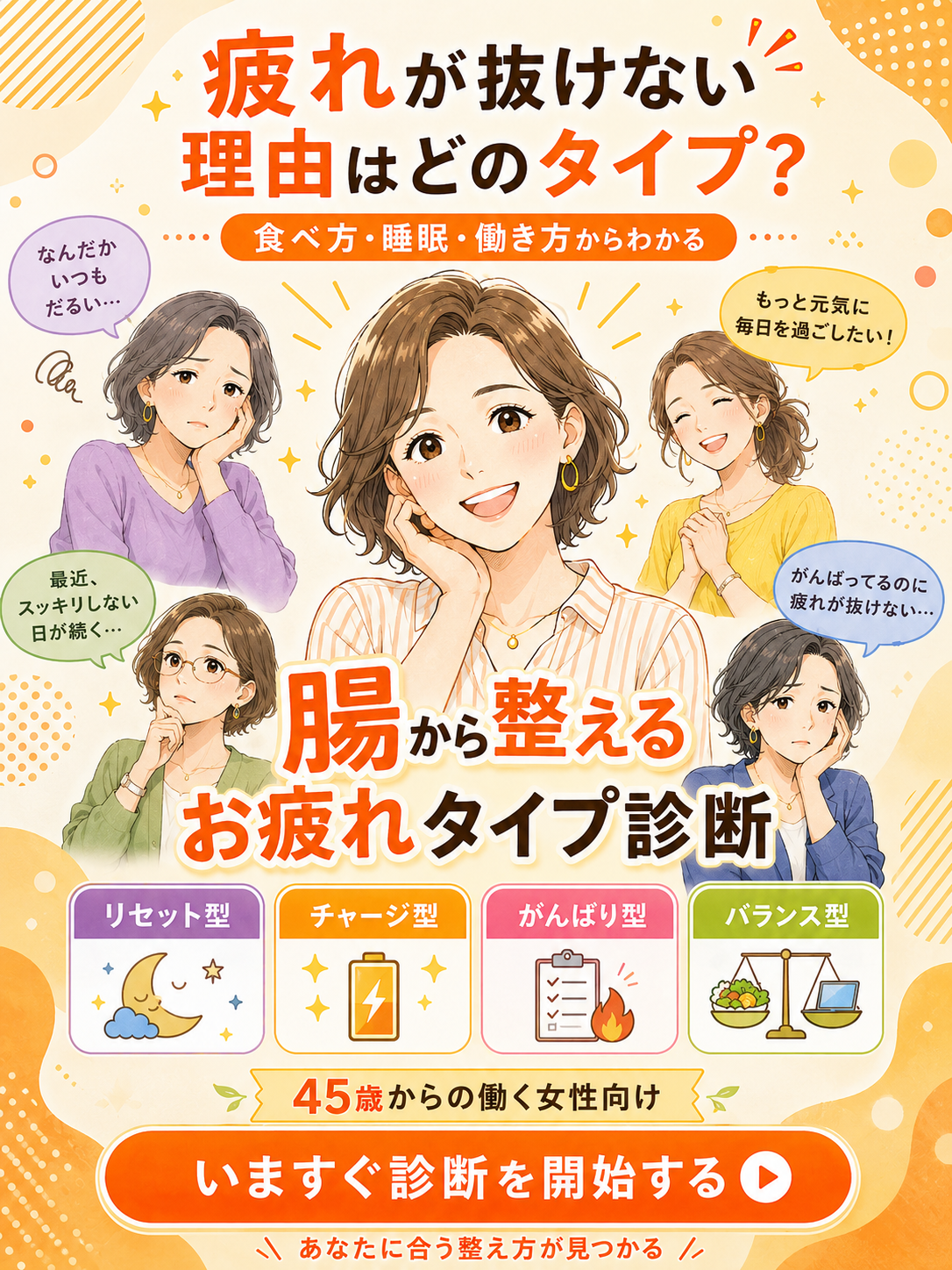 疲れが抜けない理由はどのタイプ？腸から整えるお疲れタイプ診断